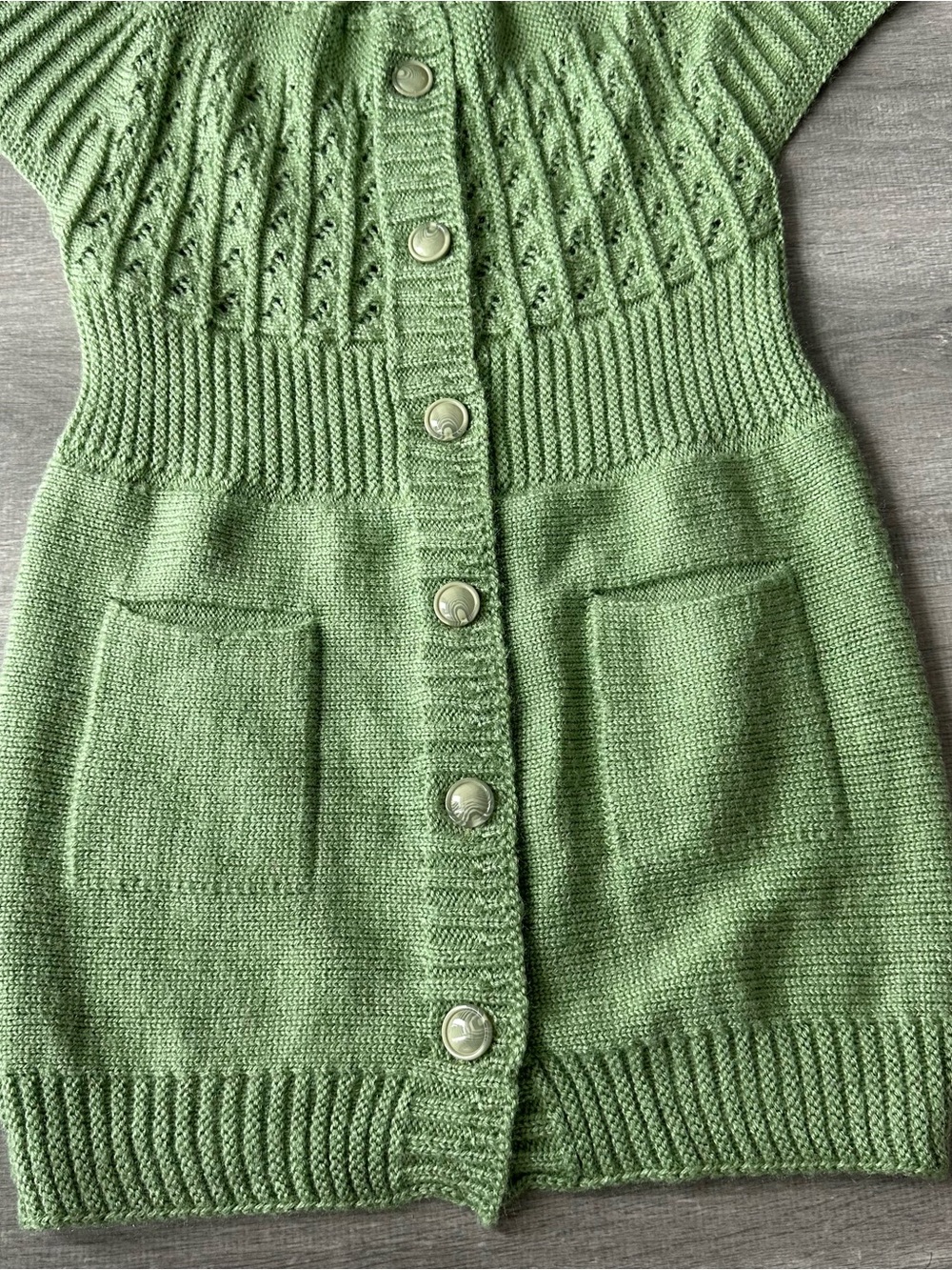 Vintage Y2K Fairycore Overtake Sage Green knit cardigan with button-up front - Picture 3 of 6